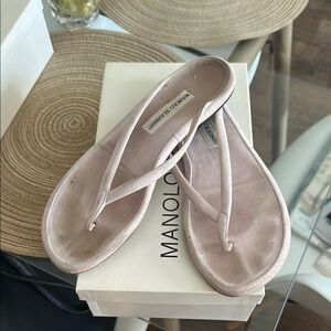 Manolo Blahnik Pink Sandals Shimmery Thong Design